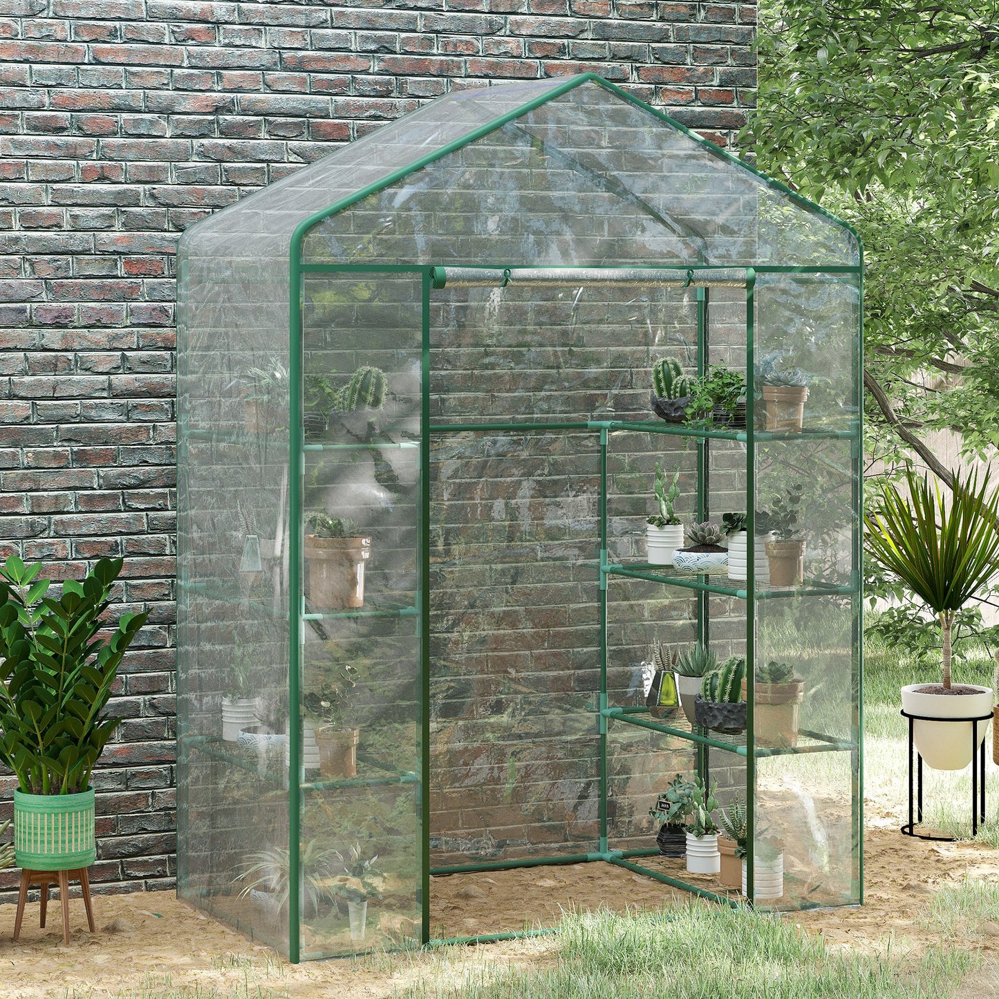 Walk in Greenhouse with 4-Tier 8 Shelves