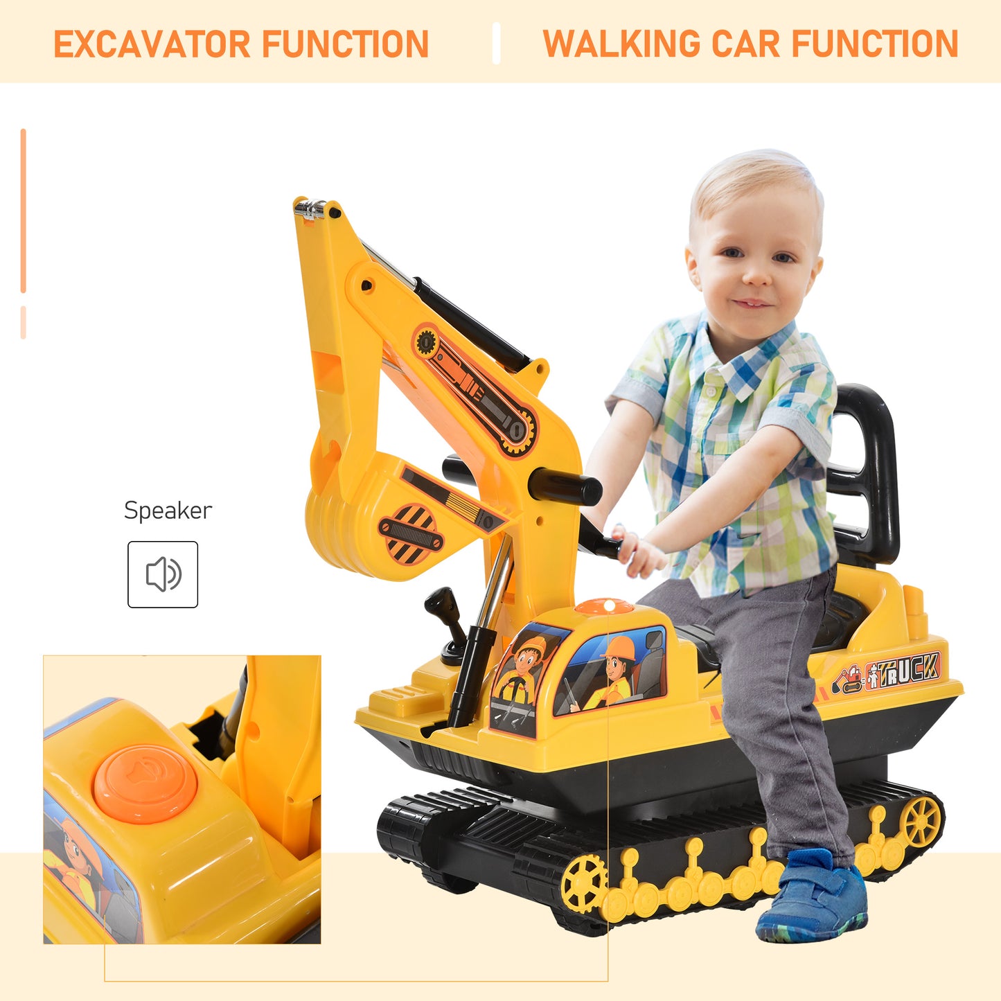 Ride On Excavator Toy Tractors Digger Movable Walker Construction