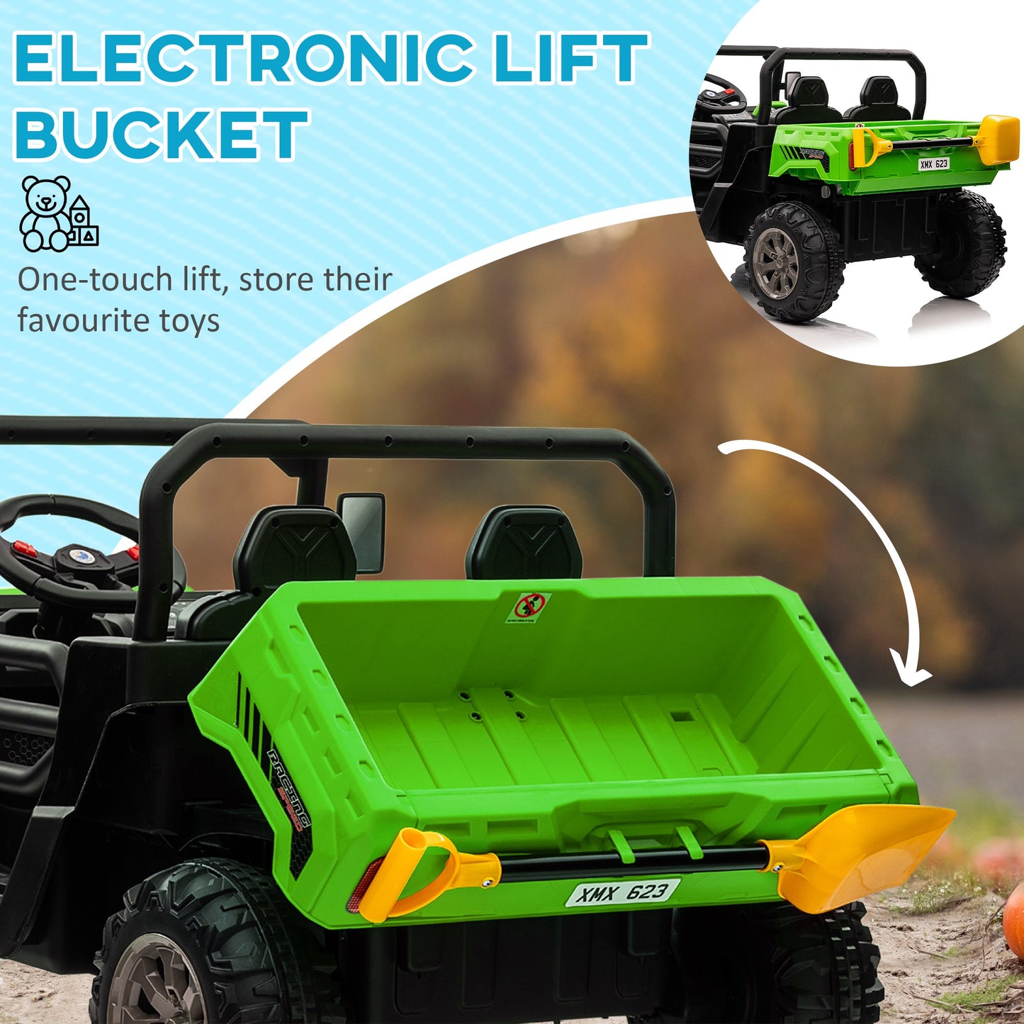 12V 2 Seater Kids Electric Ride-On Car with Electric Bucket