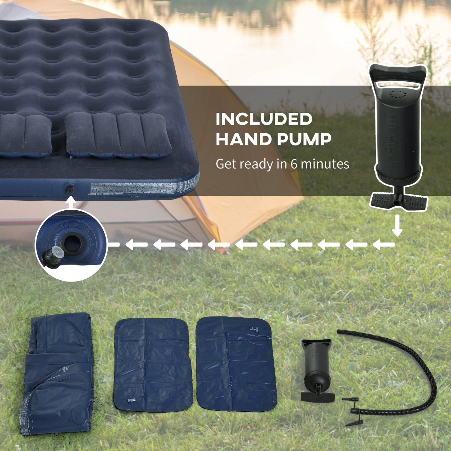 Inflatable King Size Air Bed, with Built-In Hand Pump