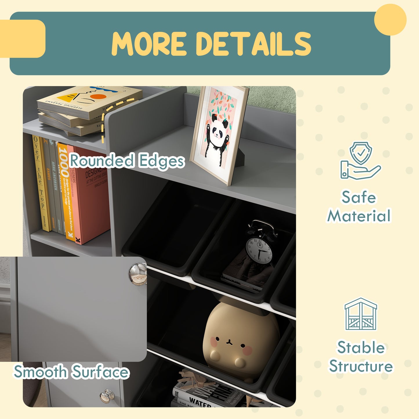 Toy Storage Unit with 8 Removable Bins, Storage Shelves, Cabinet