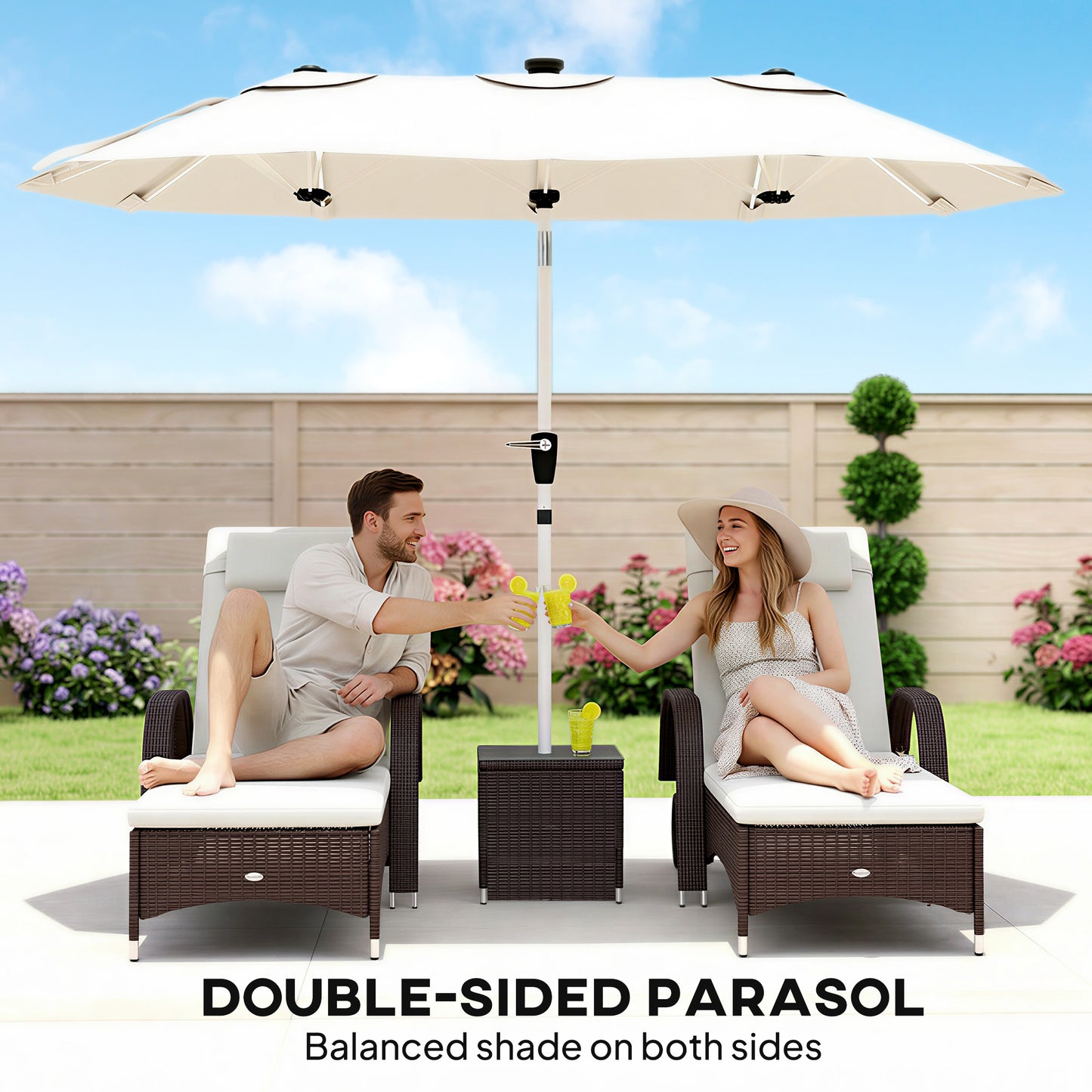 3 m Double-Sided Garden Parasol with LED Solar Lights
