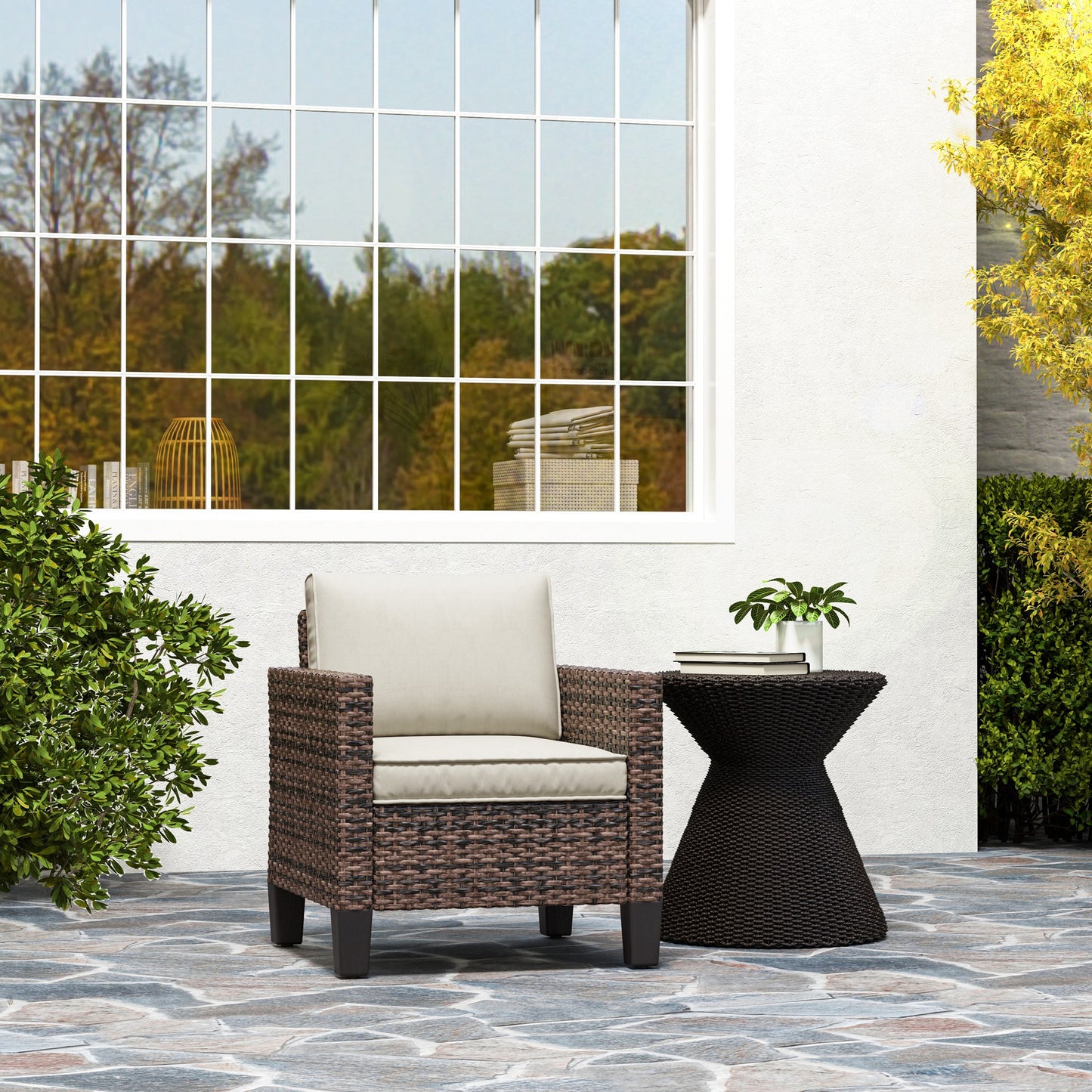 Single Rattan Armchair, with Cushions