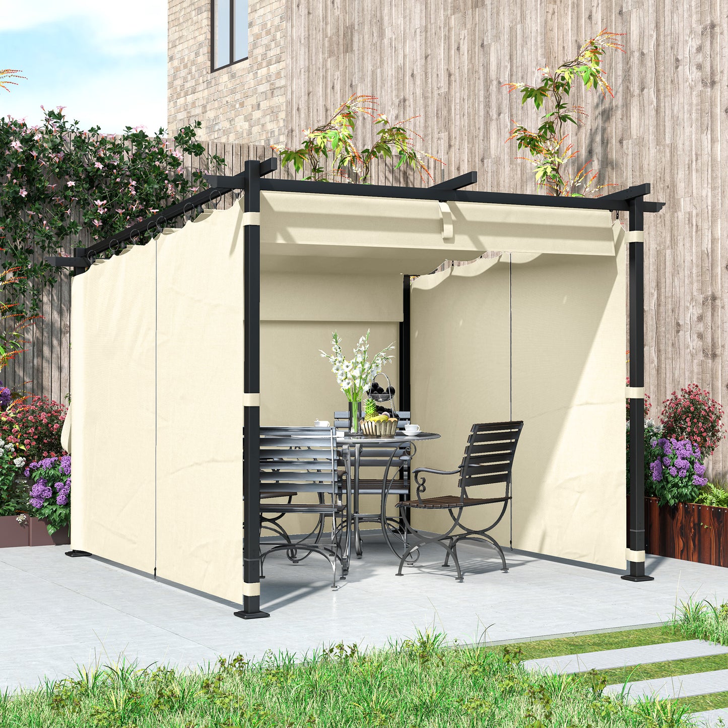 3 x 3 m Retractable Roof Pergola, with Curtains