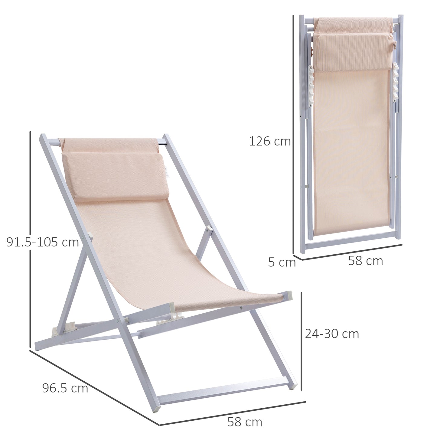 Set of 2 Folding Garden Beach Aluminium Frame Deck Chairs