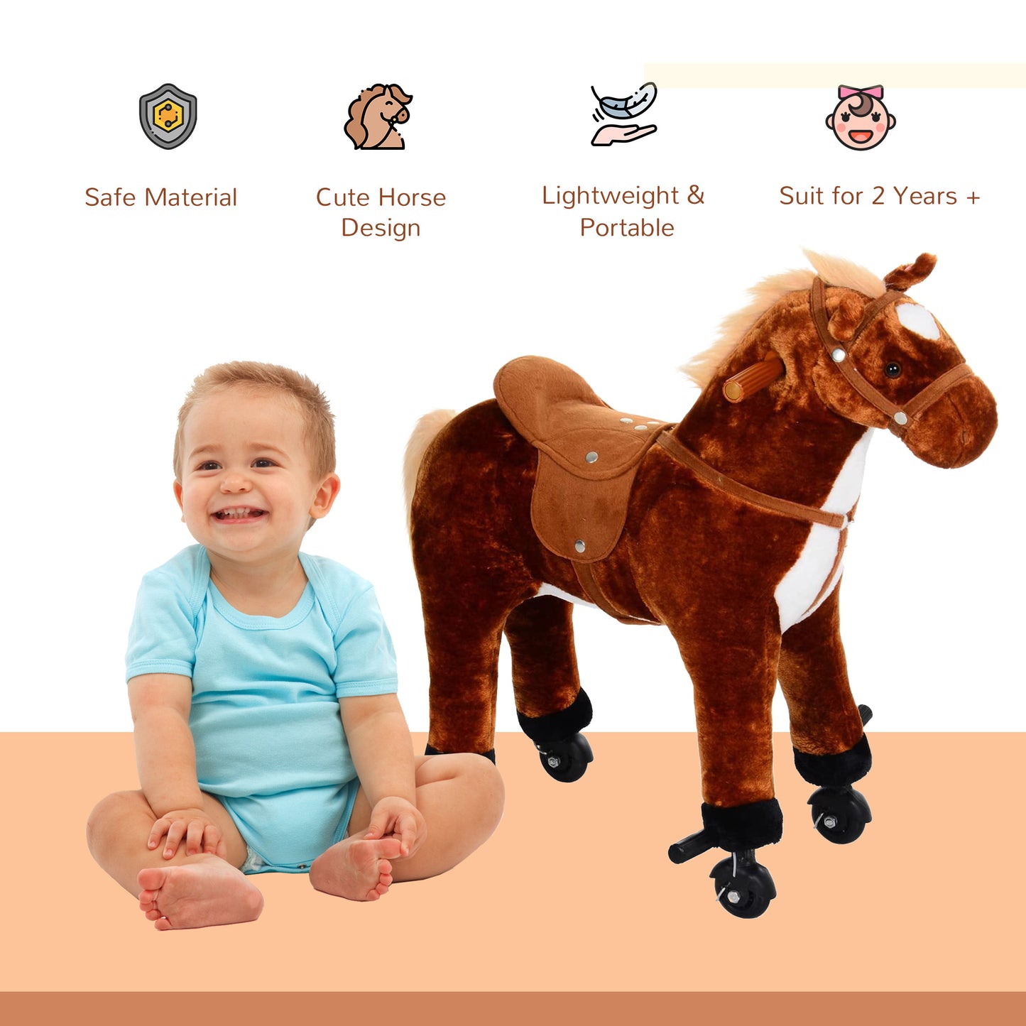 Plush Walking Horse Ride On Toy with Wheels