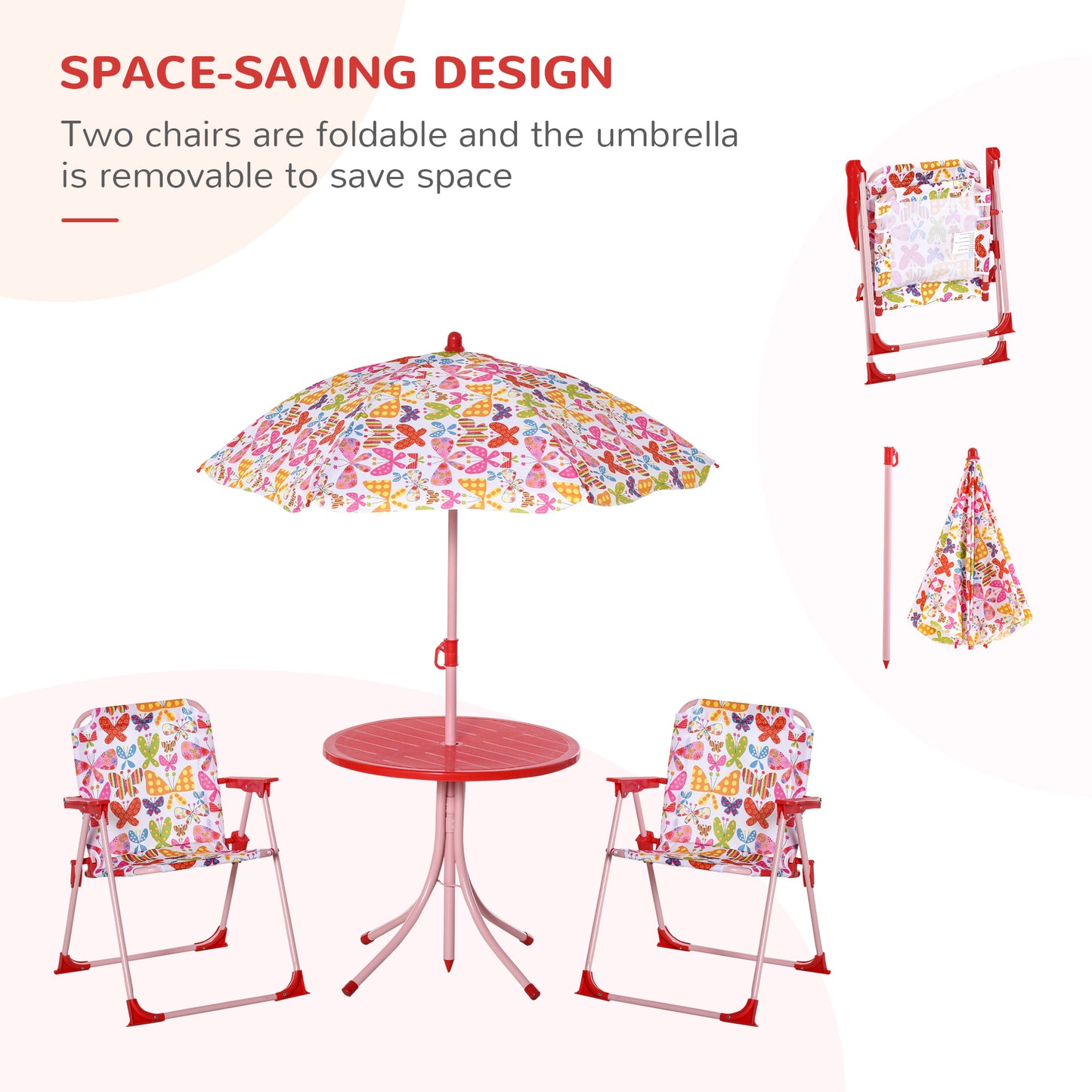 Kids Outdoor Bistro Table and Chair Set Butterfly Pattern Garden