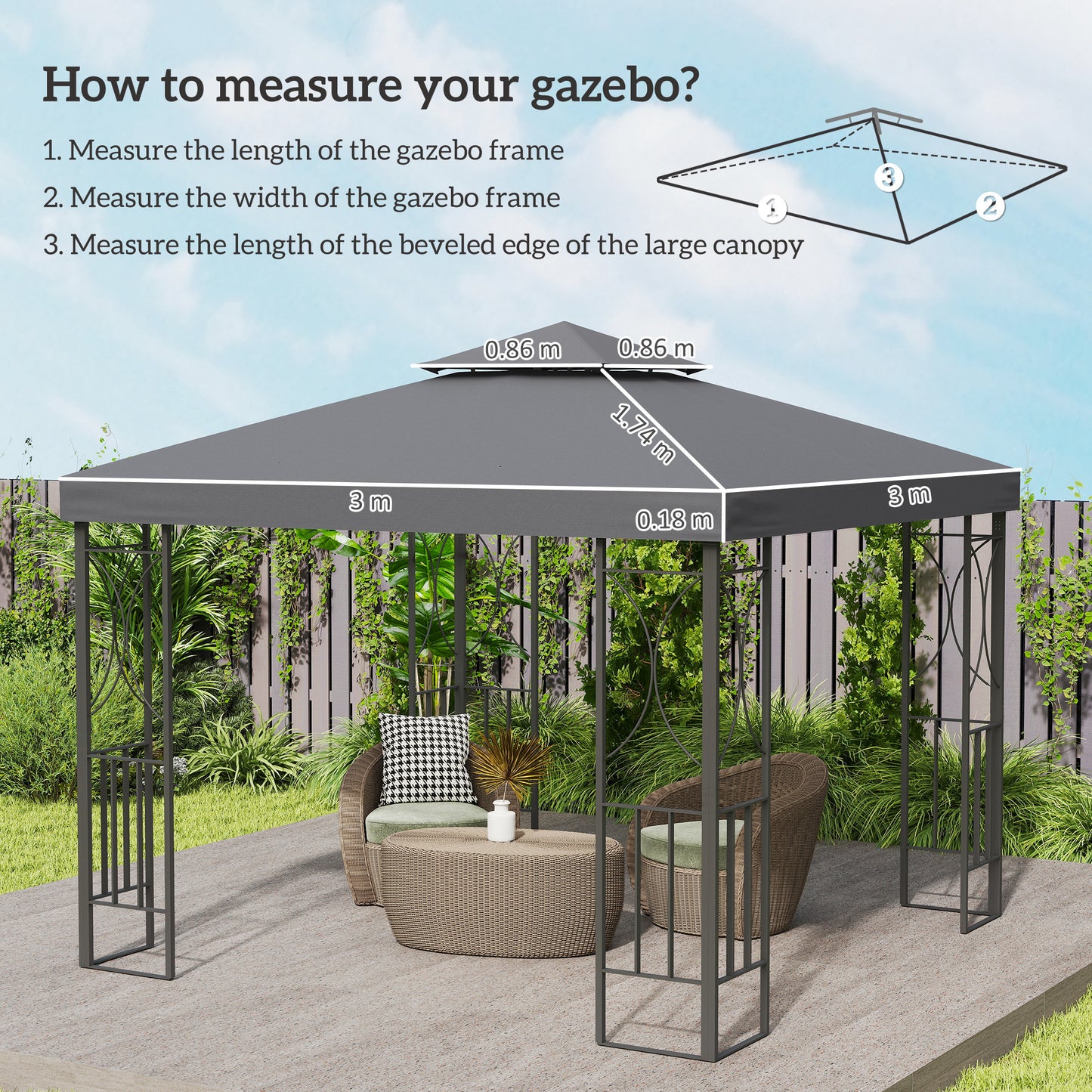 3(m) Gazebo Top Cover Double Tier Canopy Replacement Pavilion Roof