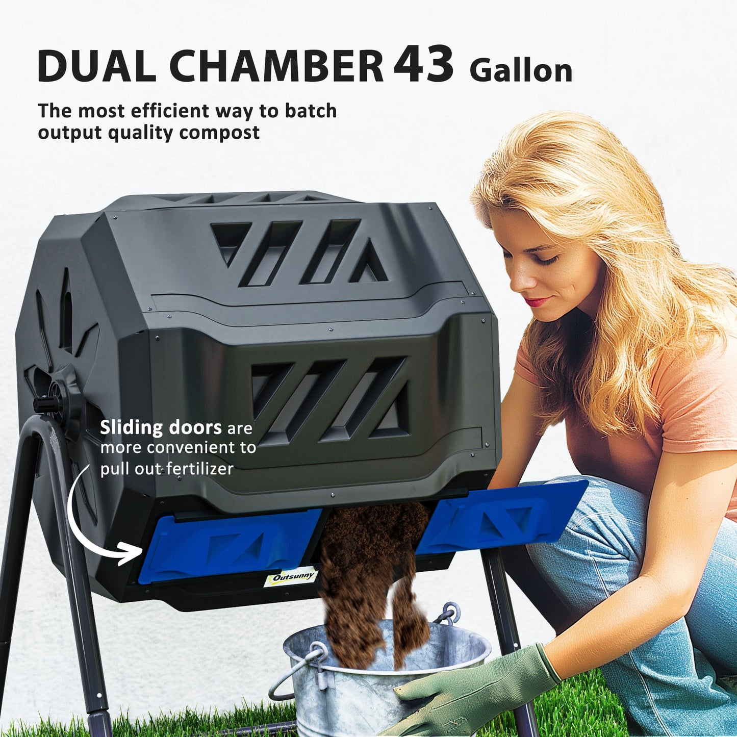 160L 360° Rotating Dual Chamber Composter