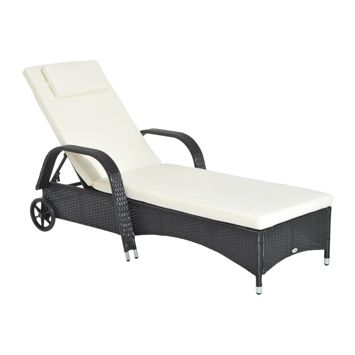 Rattan Sun Lounger, Garden Lounger Recliner with Wheels