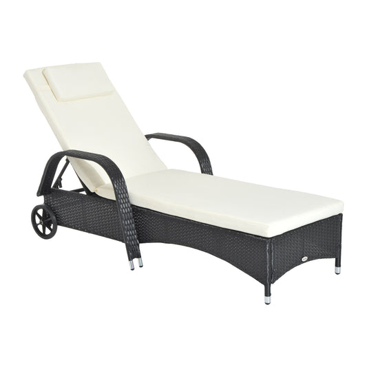 Rattan Sun Lounger, Garden Lounger Recliner with Wheels