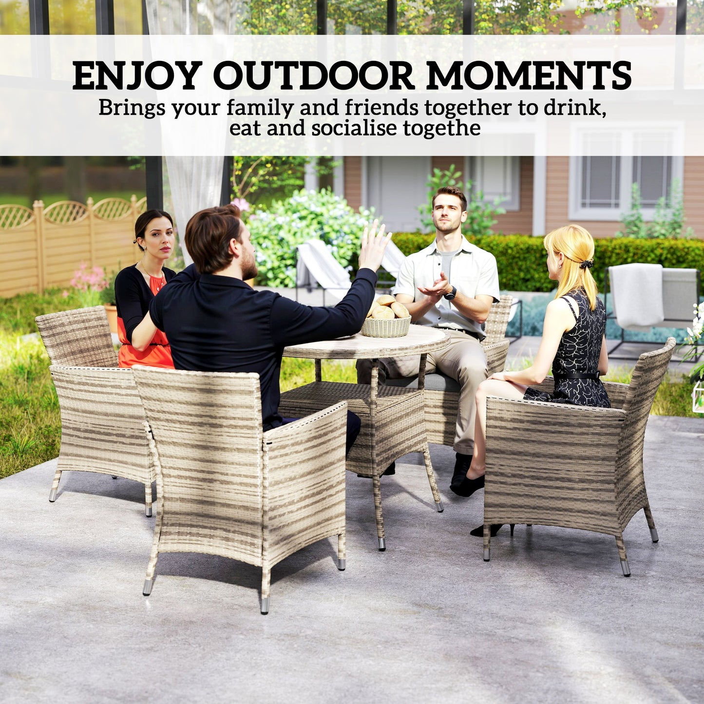 Five-Piece Rattan Garden Set, with Two-Tier Table