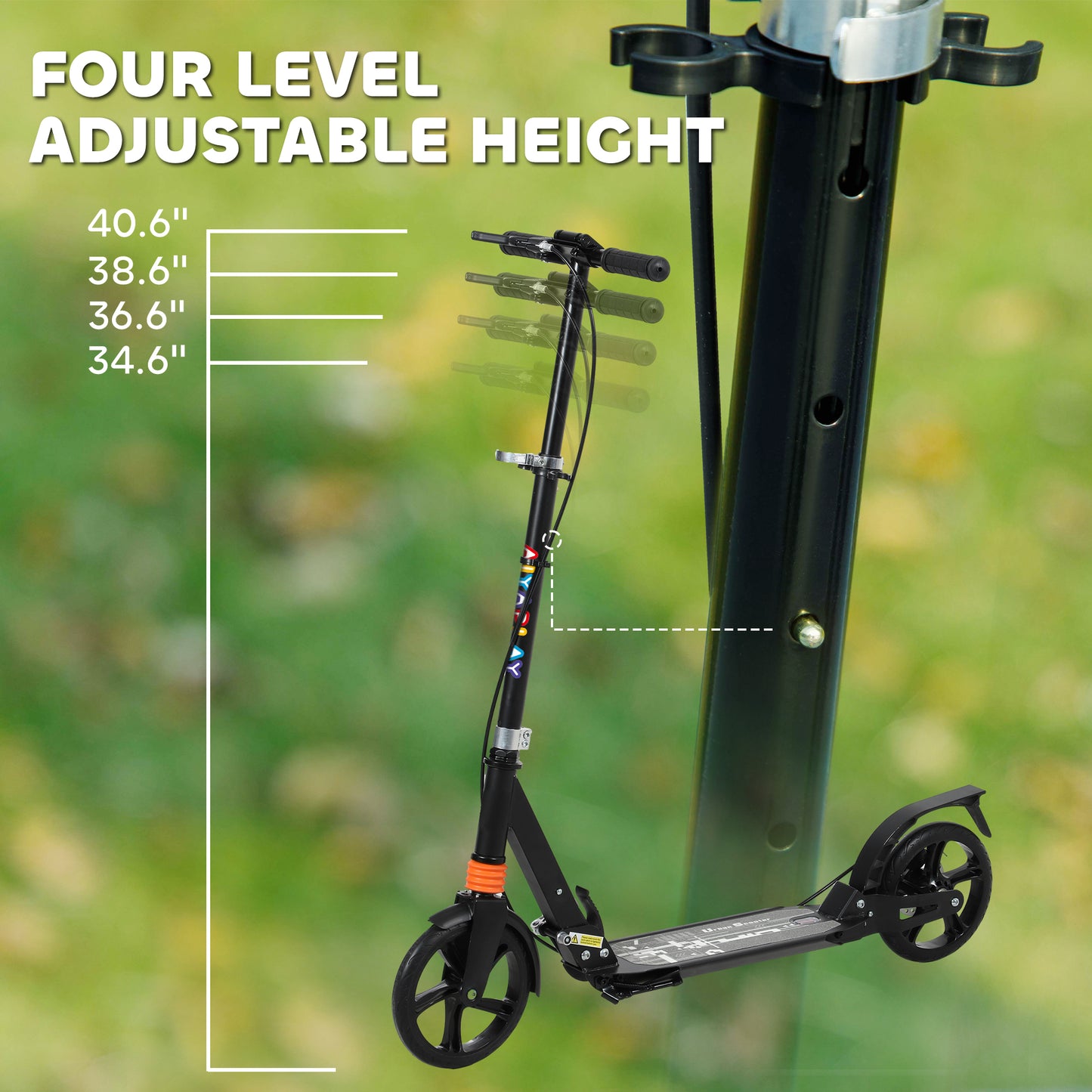 Kids Scooter with Four-Level Adjustable Handlebar, Dual Brake System
