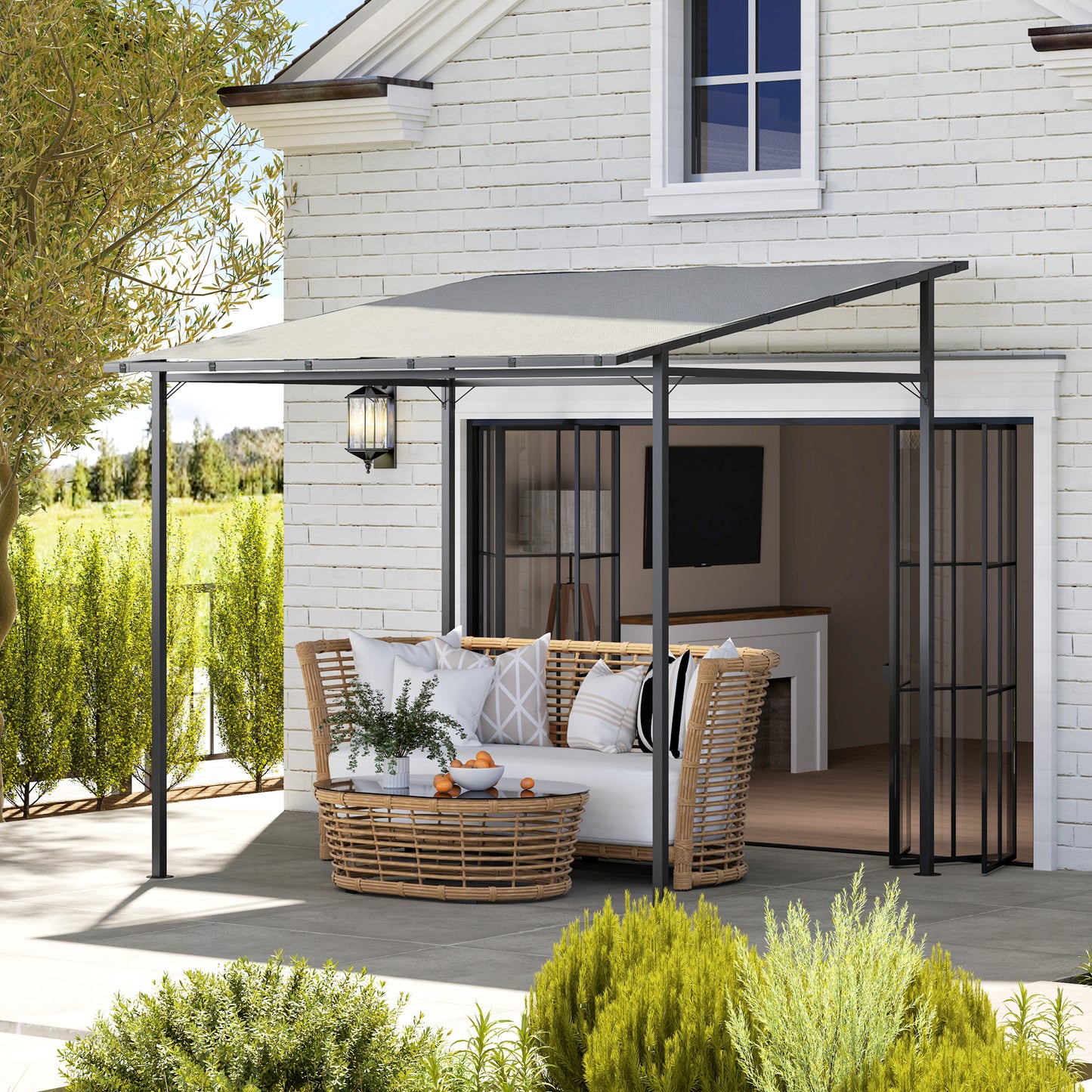 2.4 x 2.4 m Wall Mounted Pergola Gazebo with PA Coating Fabric (1)