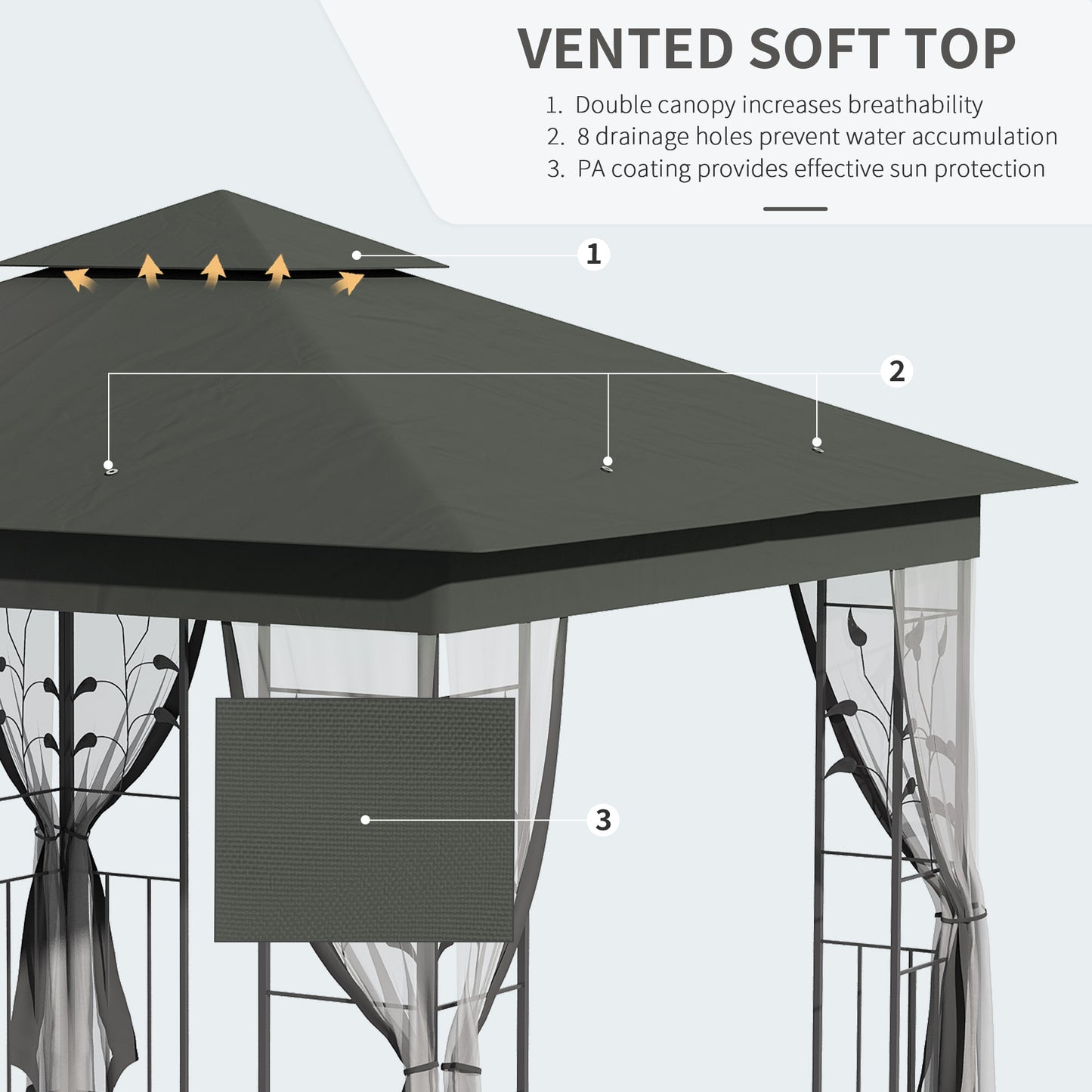 3 x 3(m) Steel Frame Double Roof Garden Gazebo