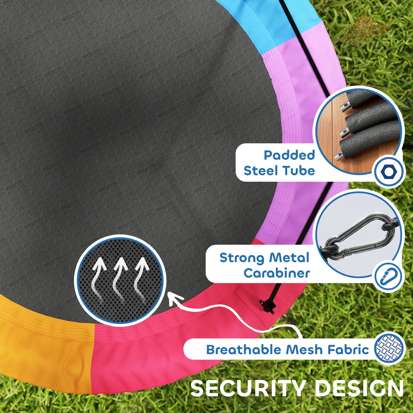 Tree Swing Seat, 120cm Kids Saucer Swing with Adjustable Ropes