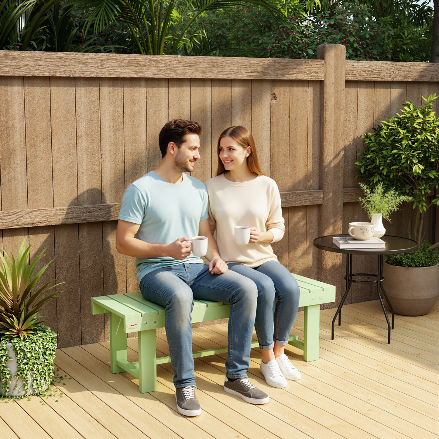 Wooden Garden Bench, Backless Outdoor Loveseat with Slatted Seat