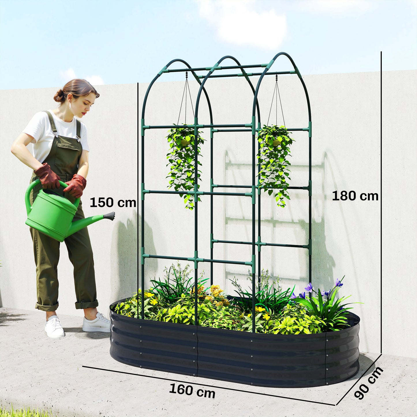 Galvanised Raised Garden Bed with Arched Trellis