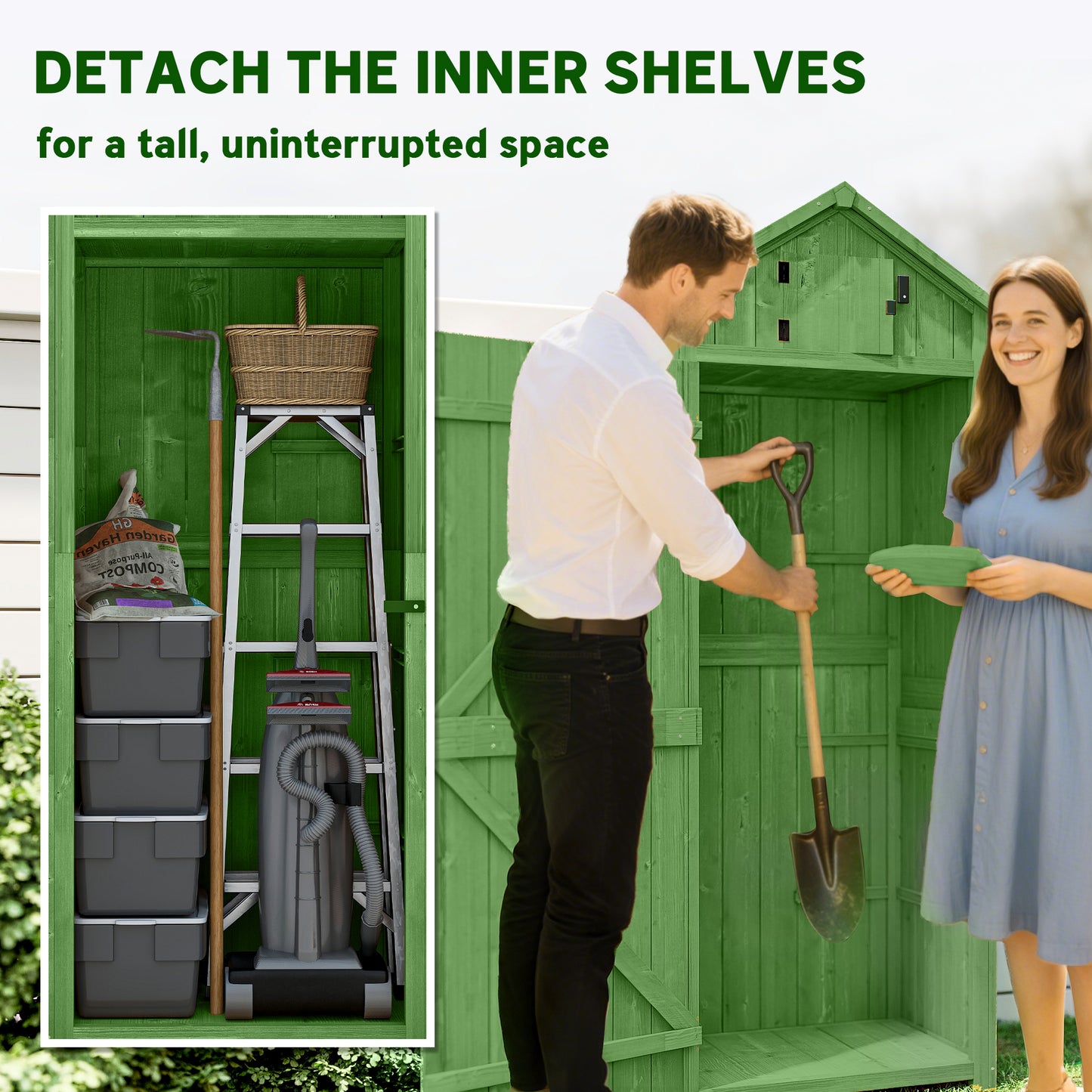 Small Shed, Tall Slim Wooden Garden Shed with 3 Removable Shelves