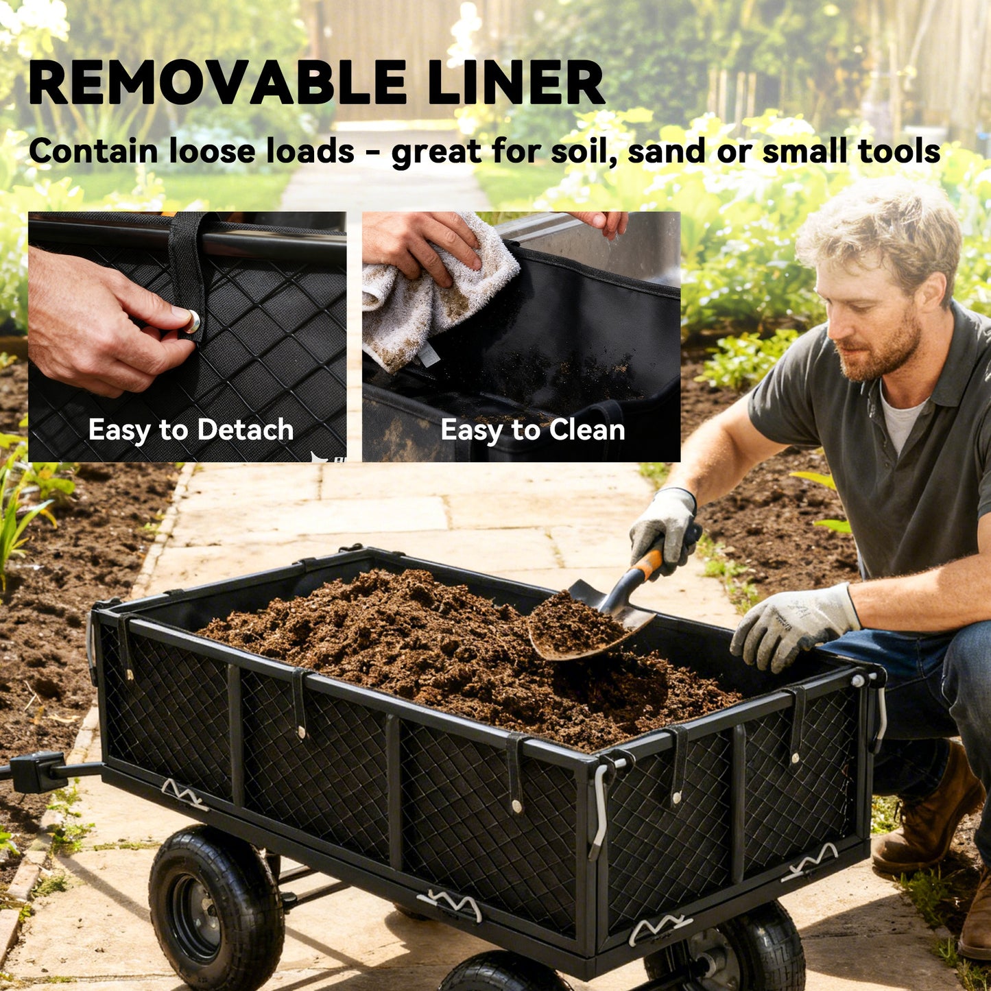 114L Steel Frame Garden Cart Trolley