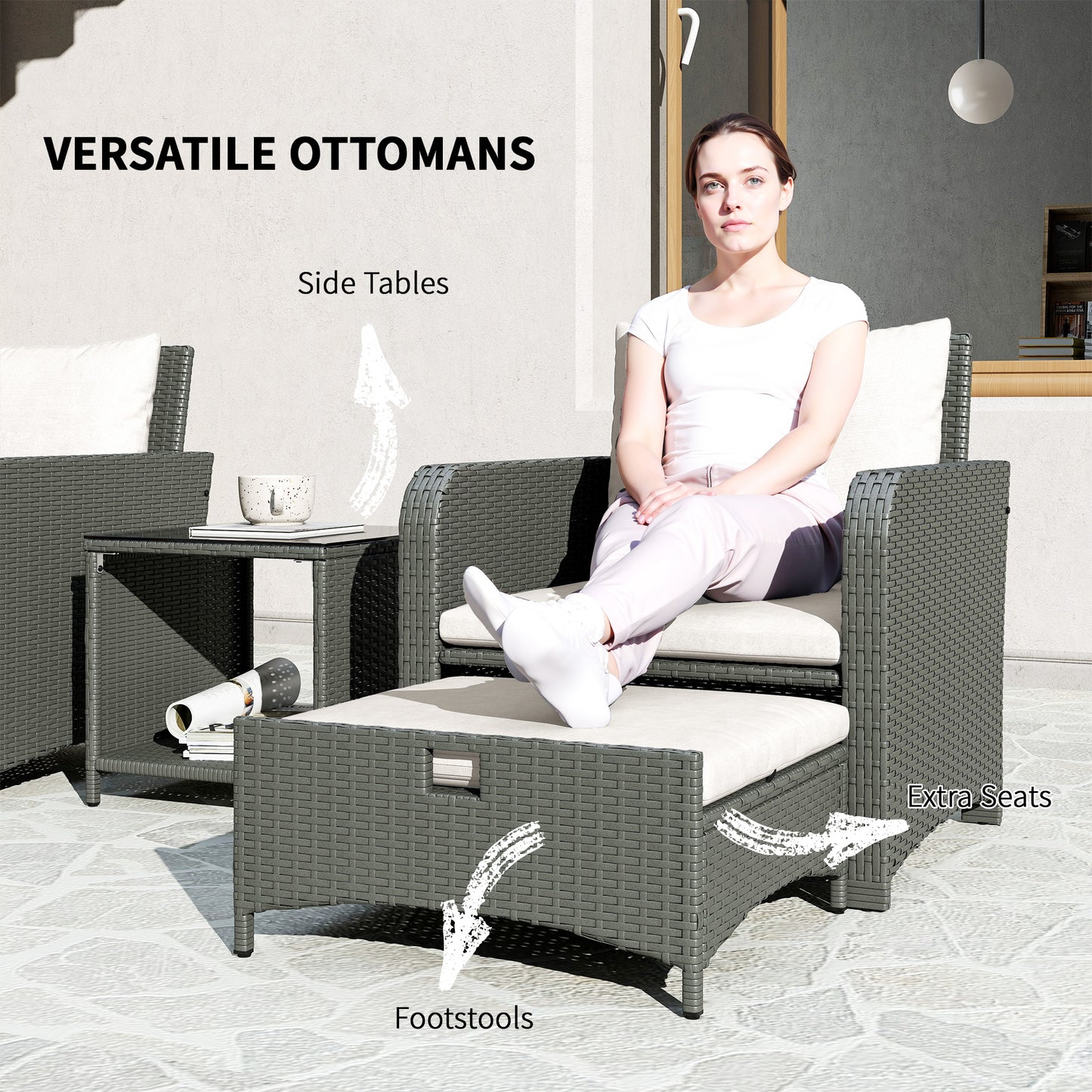 Five Piece Rattan Garden Furniture Set with 2-Tier Coffee Table