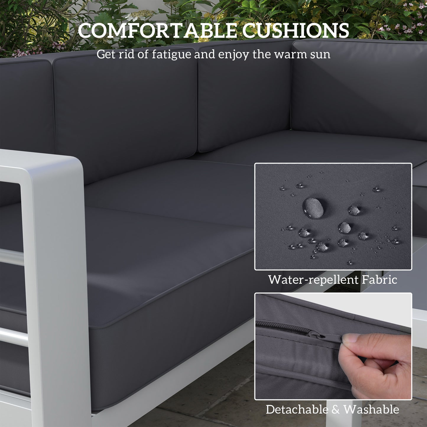 Five-Piece Aluminium Garden Sofa Set, with Glass-Top Table