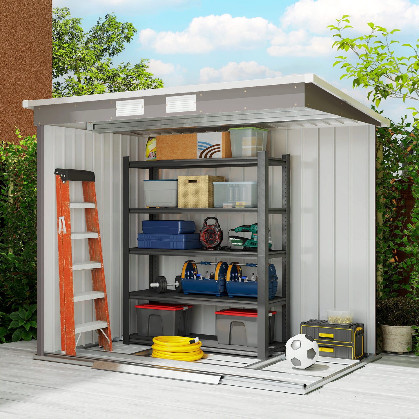 7 x 4ft Galvanised Steel Garden Shed, with Foundation Kit