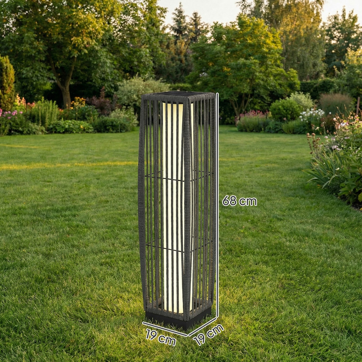 Solar Rattan Floor Lamp, Outdoor Garden Lantern