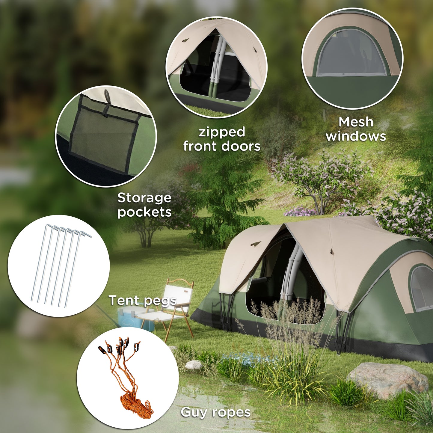 Camping Tent for 6-8 Man with 2000mm Waterproof Rainfly