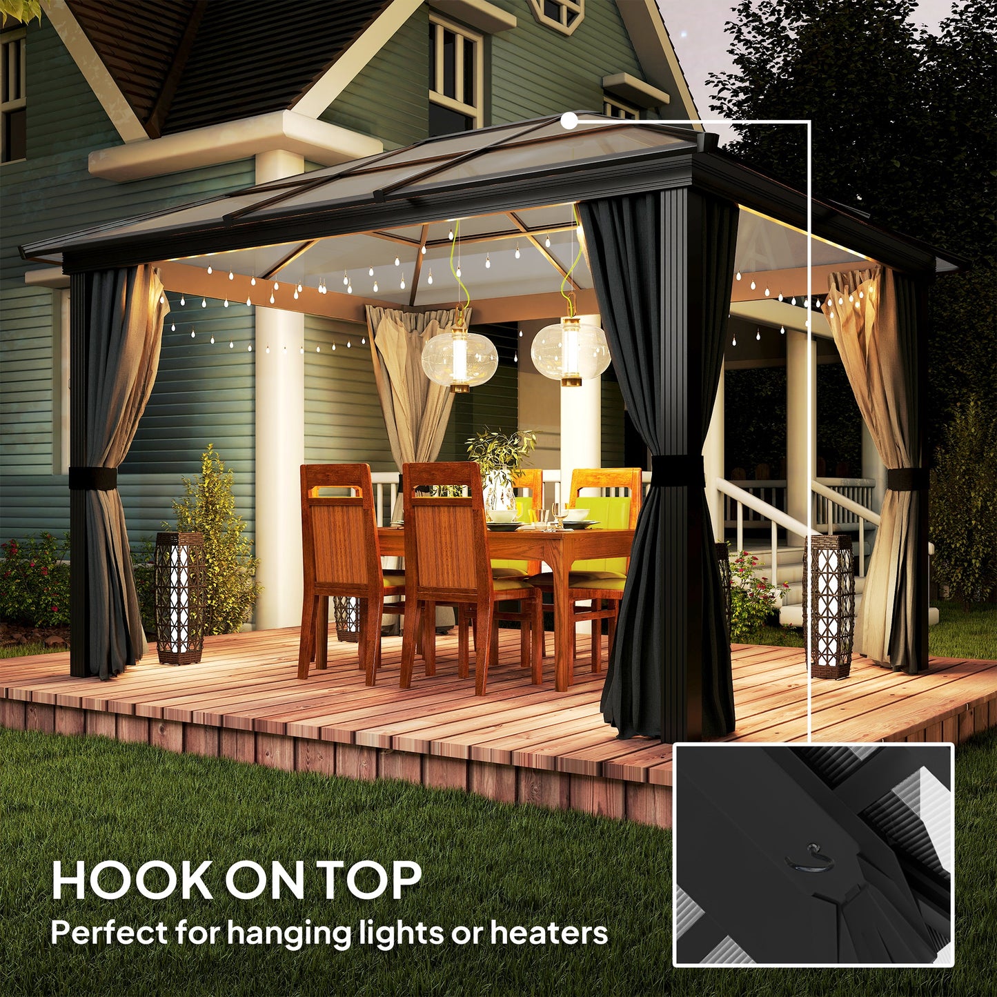 3 x 3.6m Hardtop Gazebo Canopy with Polycarbonate Roof (1)