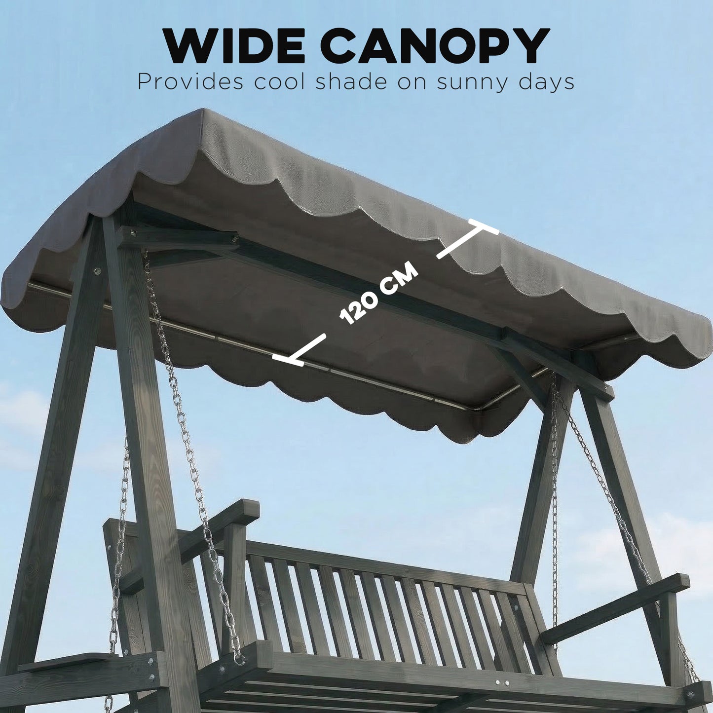 3 Seater Garden Swing Seat with Canopy, Wooden Swing Chair