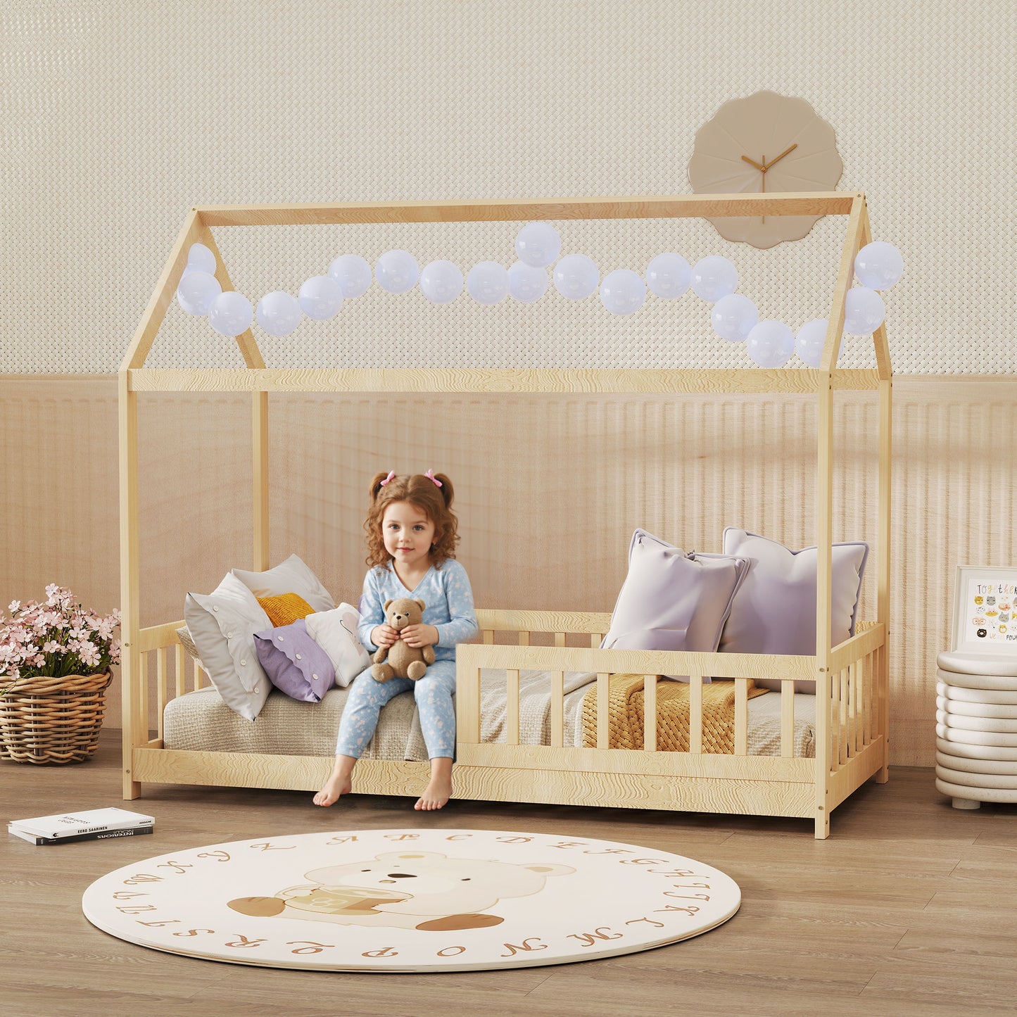 House-Shaped Kids Bed Frame with Guard Rails