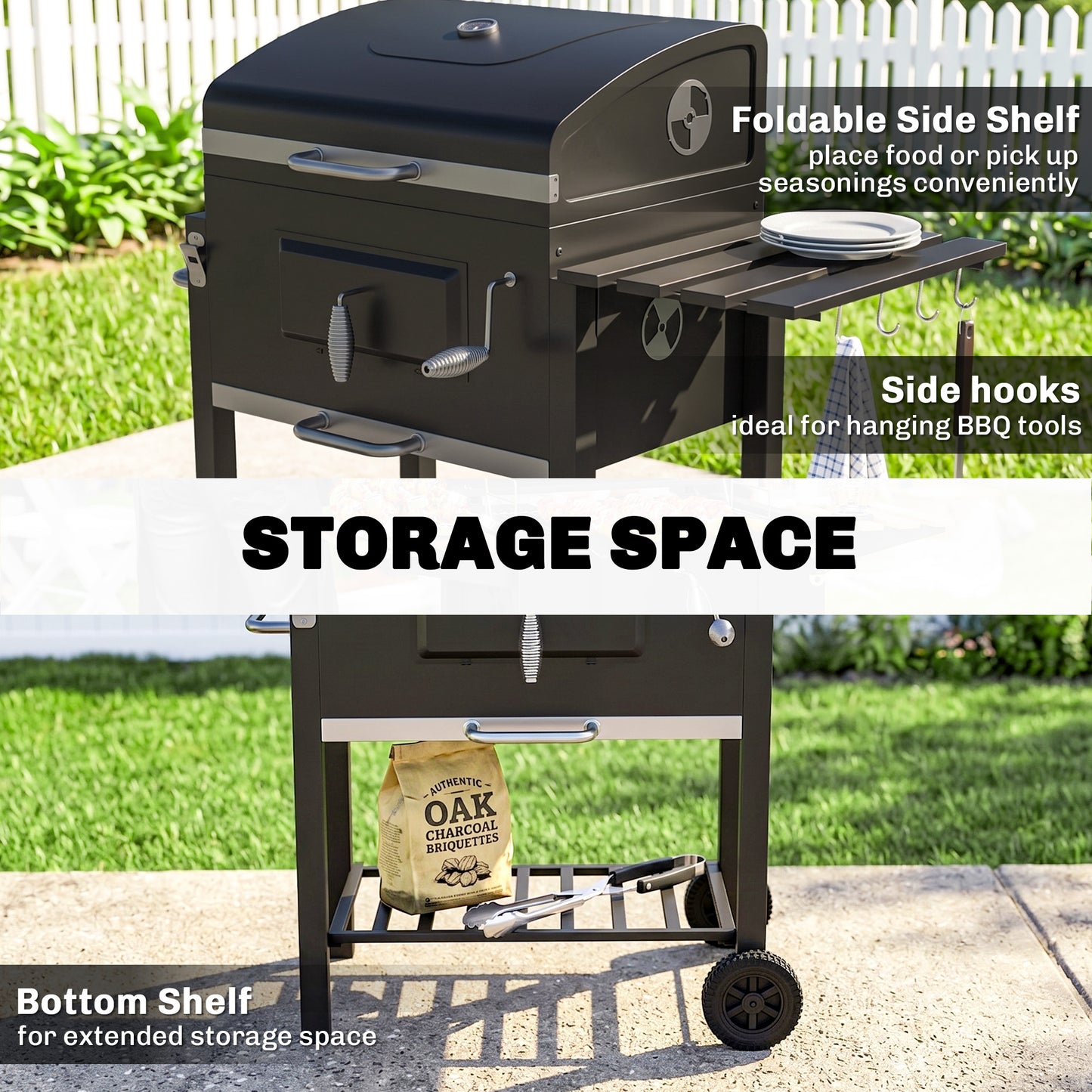 Charcoal Grill, with Height-Adjustable Coal Pan