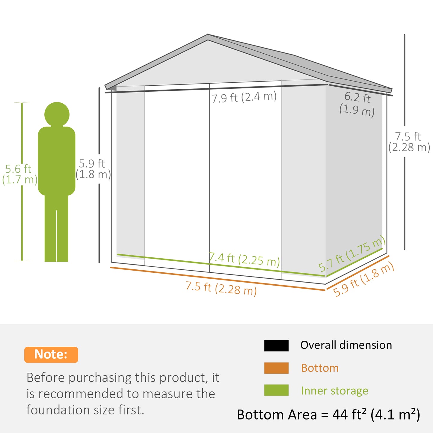 7.9ft x 6.2ft Recycled Garden Shed with Aluminium Frame and Plastic