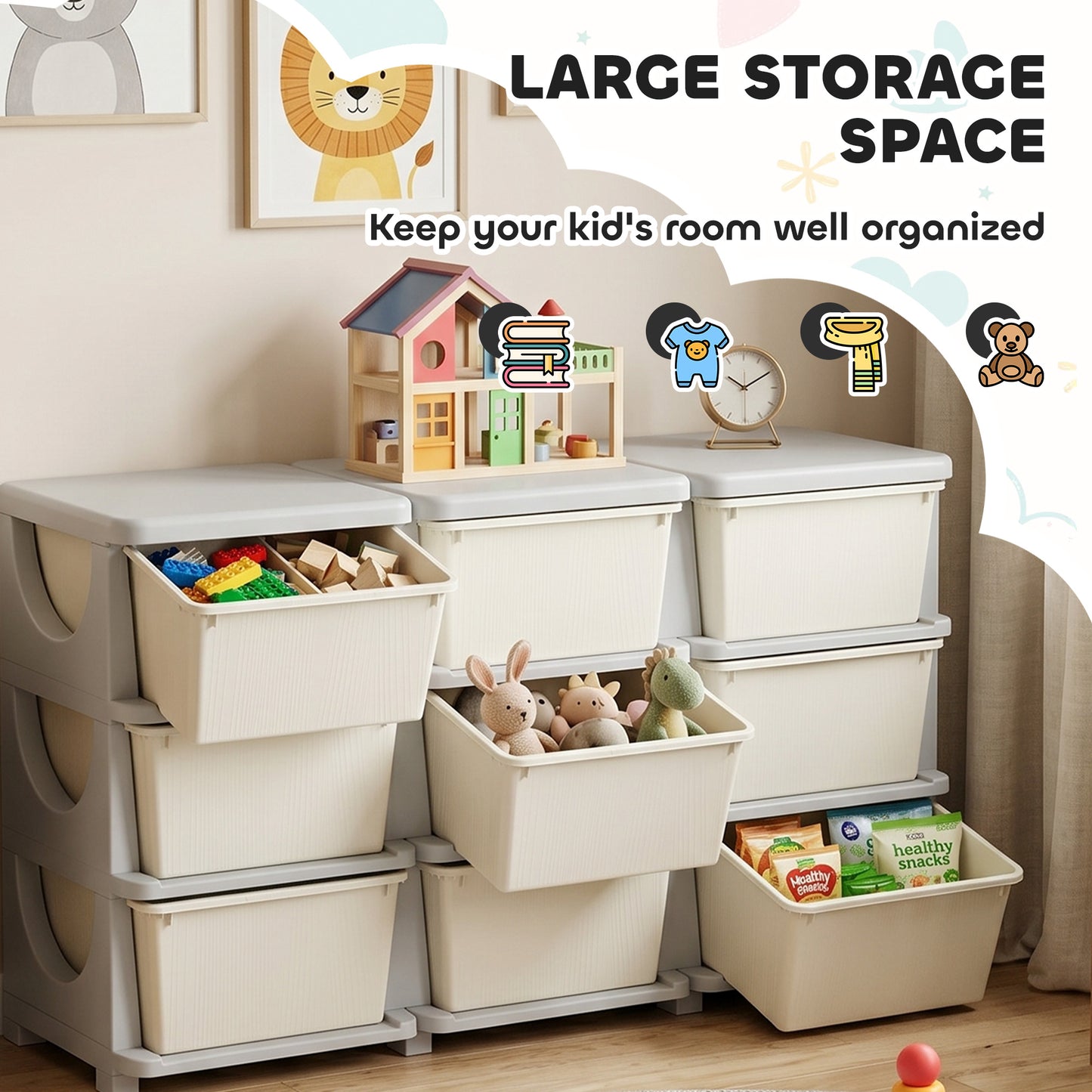 Kids Storage Unit, with Nine Drawers