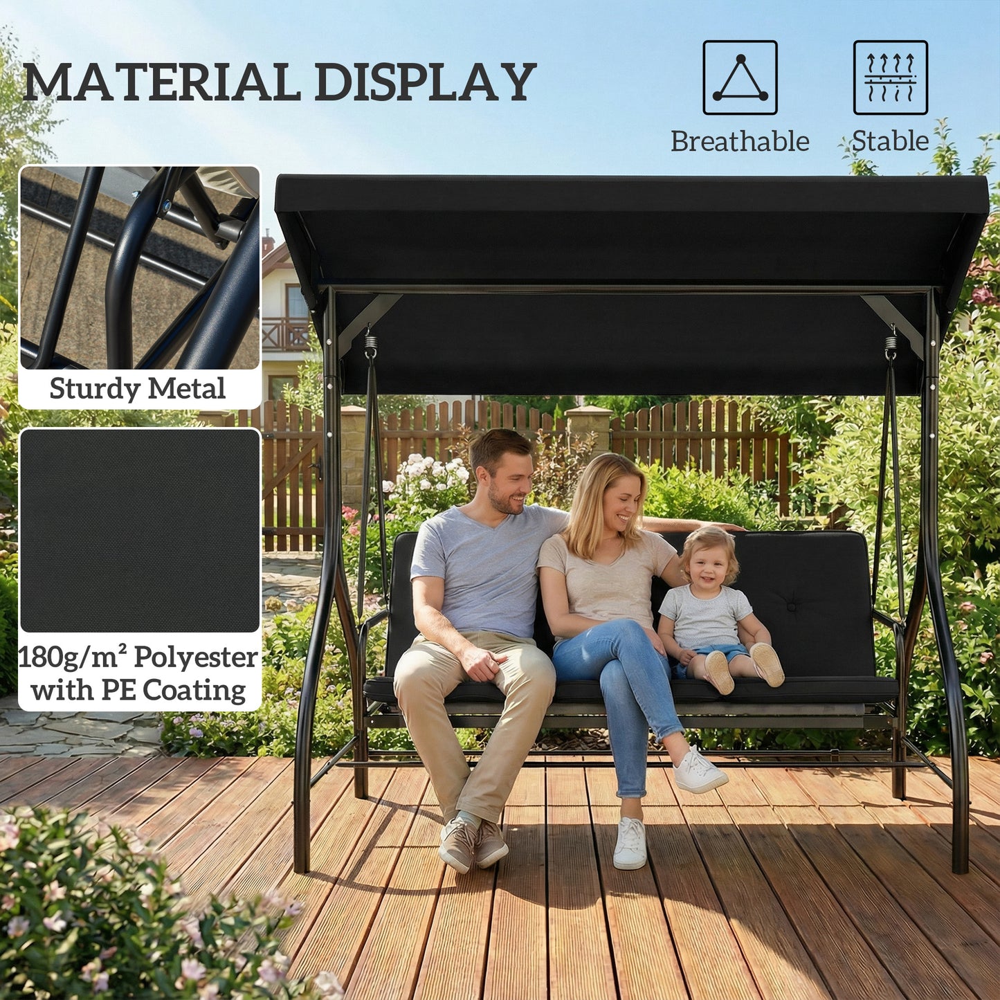 3 Seater Canopy Swing Chair, 2 in 1 Garden Swing Seat Bed