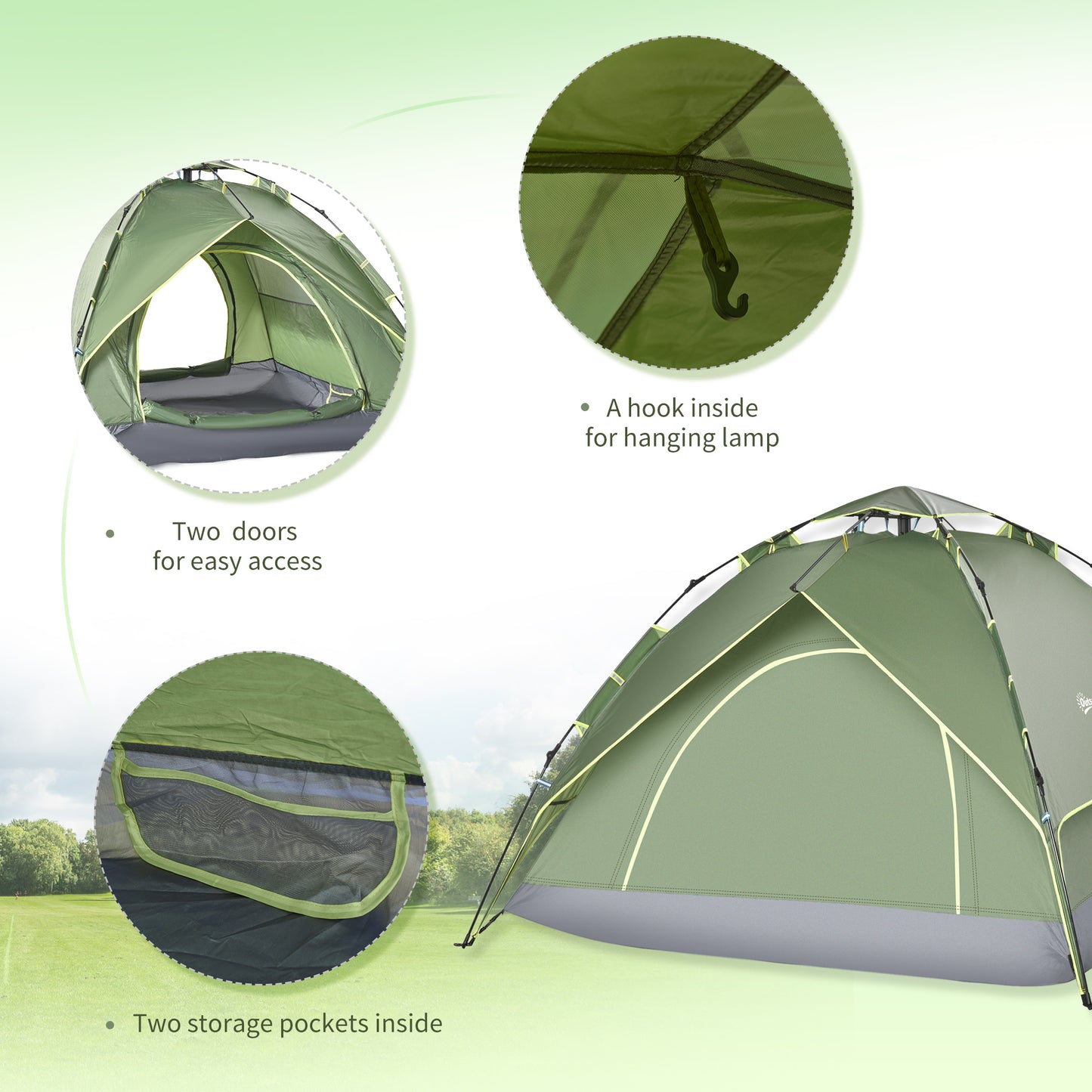 3 Man Camping Tent Automatic Pop Up Tent Portable Double Layer