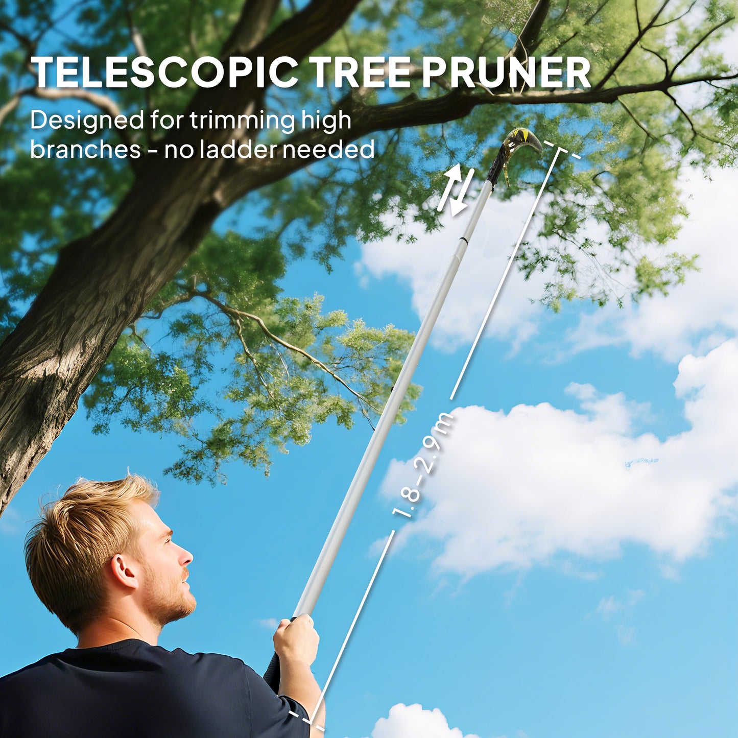 Manual Pole Saw, 1.8-2.9 m Extendable Tree Pruner