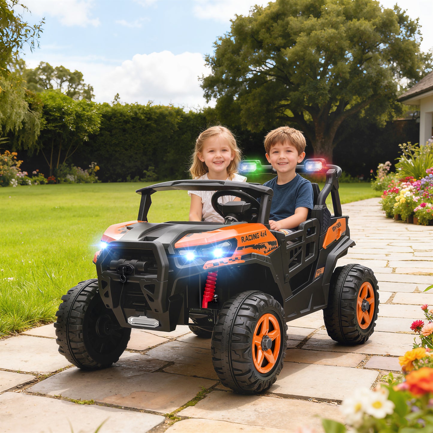 24V Electric Ride on Car, 2-Seater Electric Car for Kids with Remote