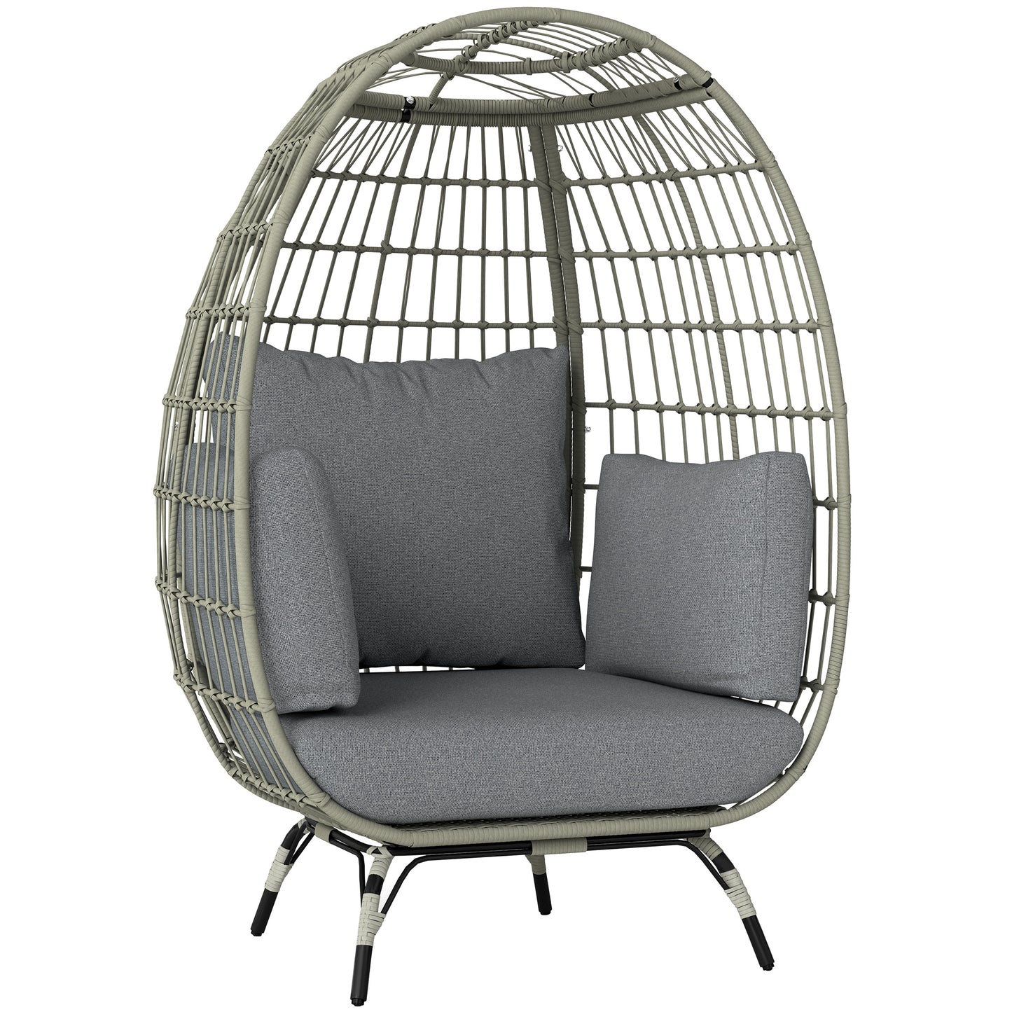 Rattan Egg Chair with Cushions and Pillows