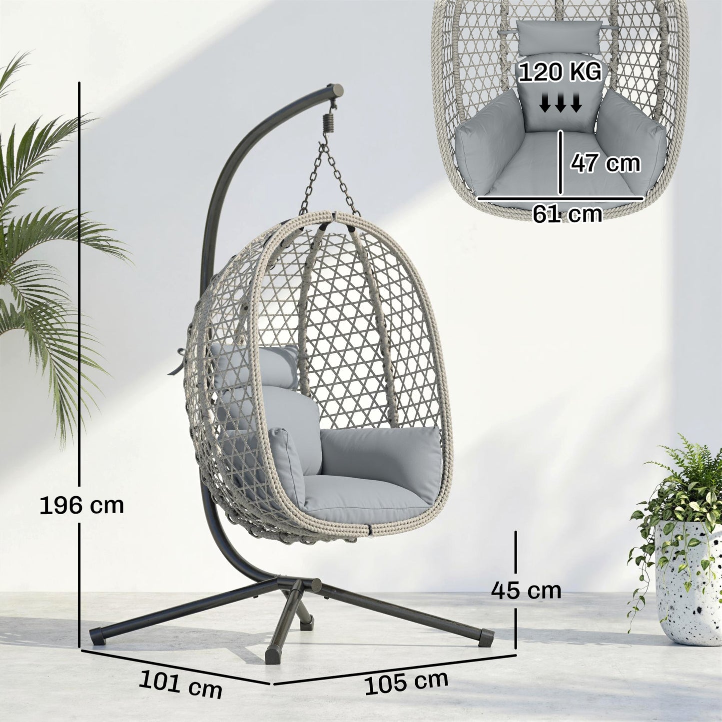 Hanging Egg Chair, Indoor Outdoor Rattan Hammock Swing Chair