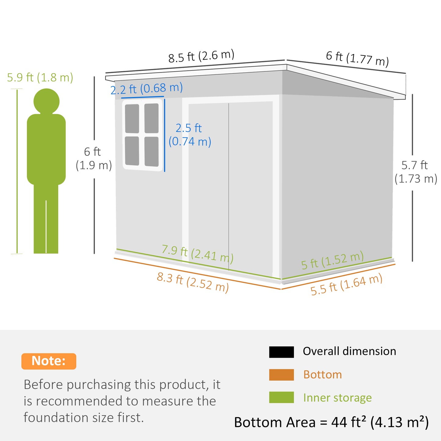 8.5 x 6ft Storage Shed Galvanised Steel Garden Shed