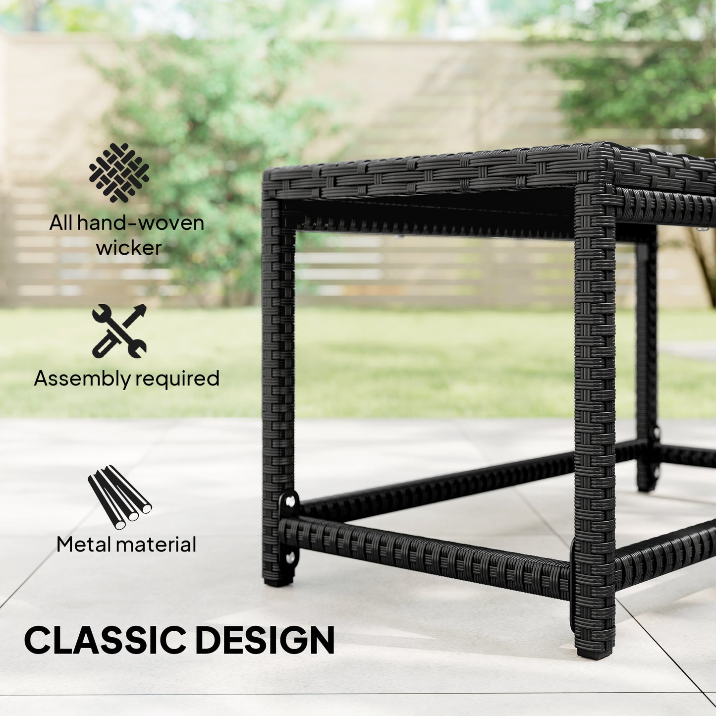 Outdoor Coffee Table Side Table with Rectangular Frame for Patio