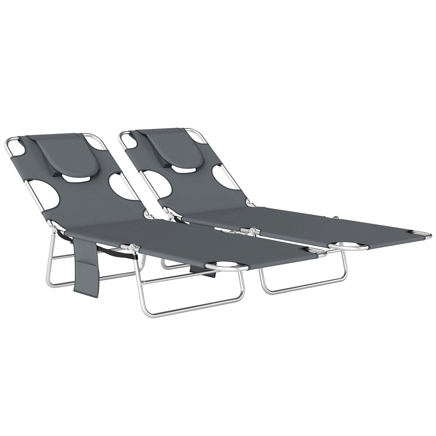 5-Position Adjustable Sun Loungers Set of 2 with Reading Hole