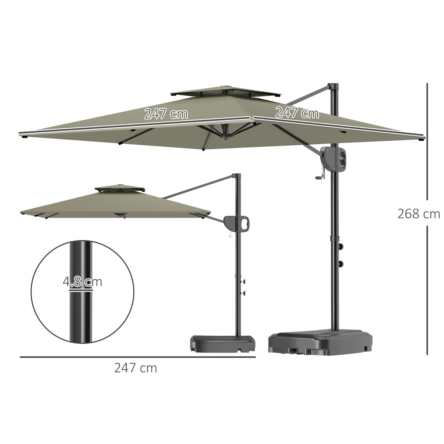 Cantilever Parasol with Weighted Base Double Top Garden Parasol