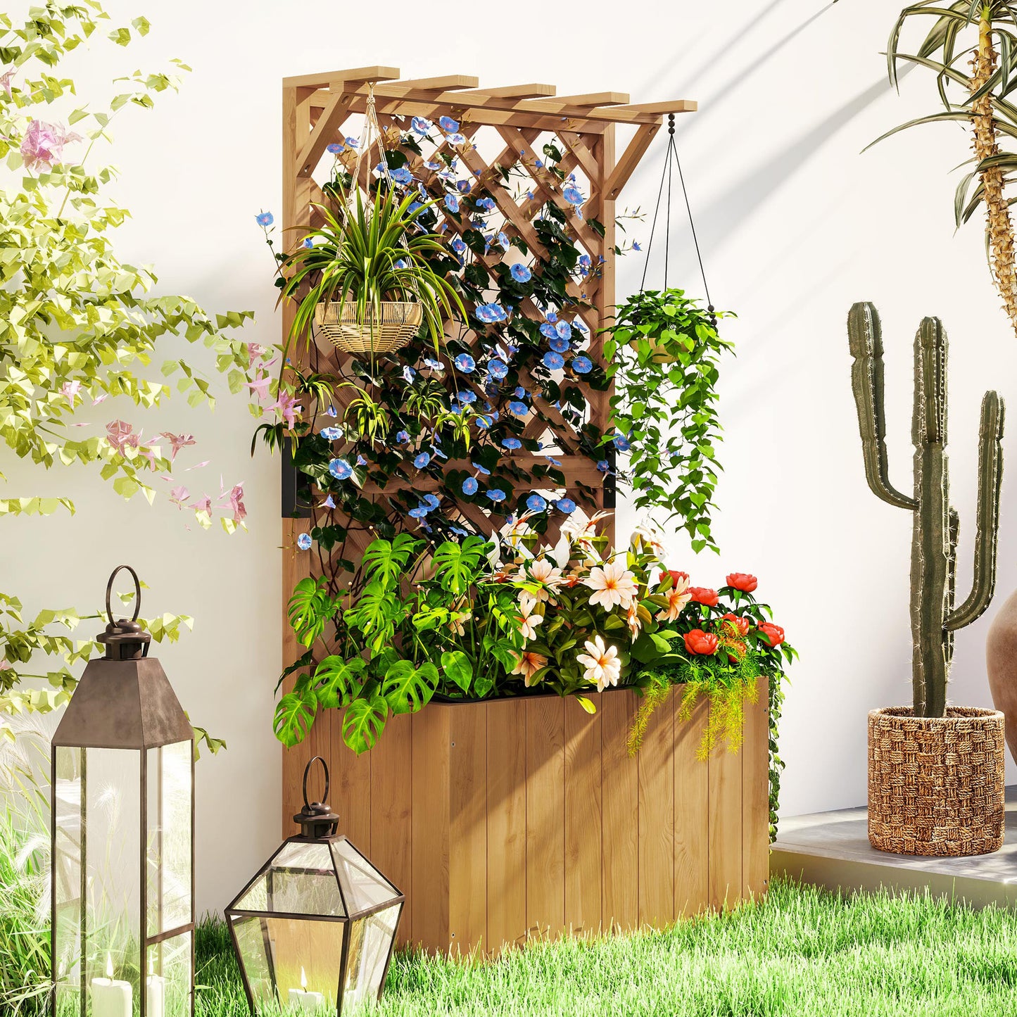 Wooden Planter with Trellis