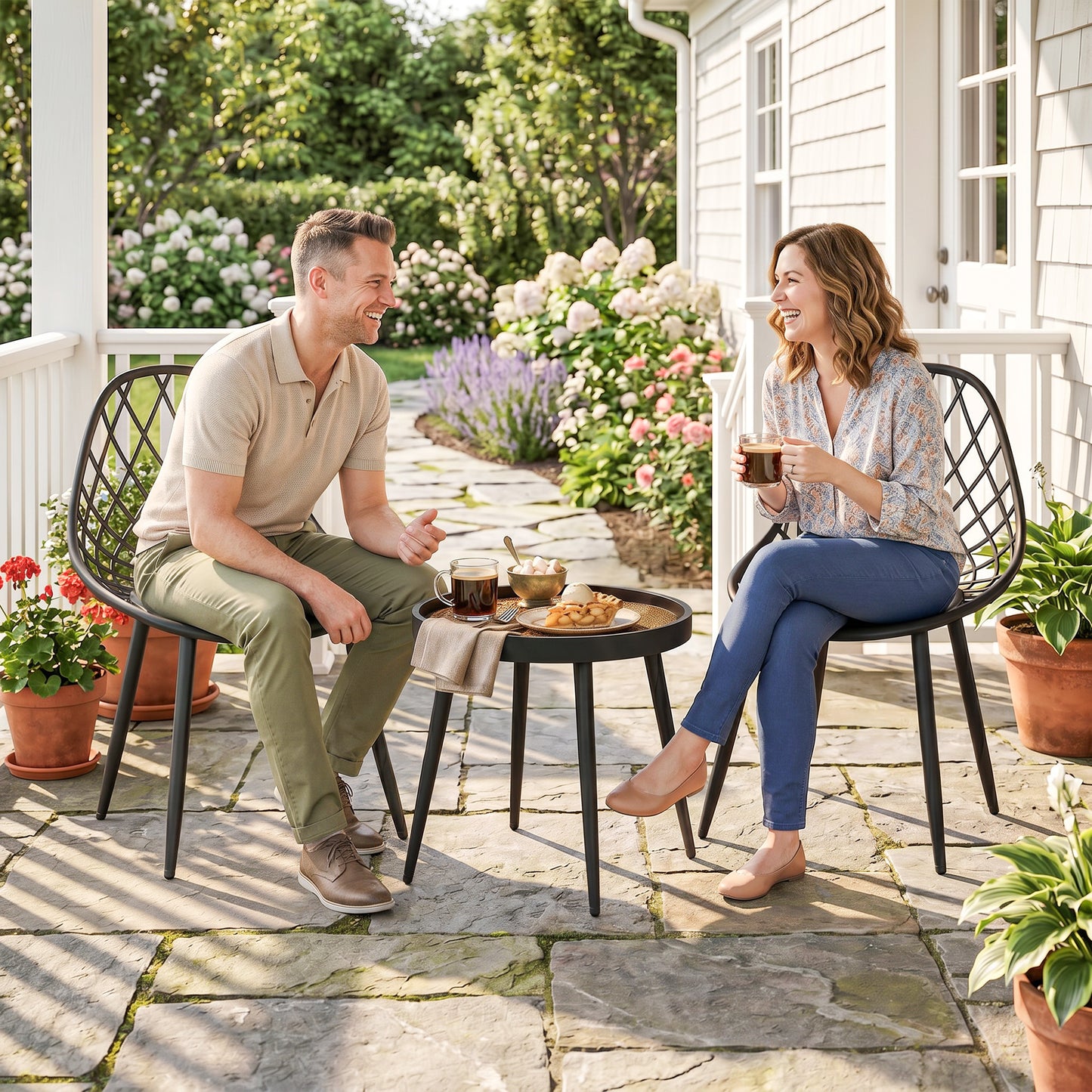 3-Piece Outdoor Bistro Set with 2 Chairs and Round Table for Garden