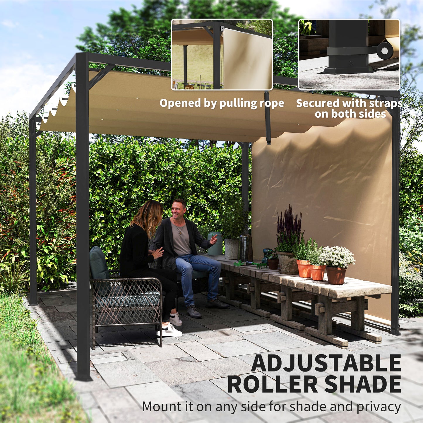 3 x 3m Aluminium Pergola, with Retractable Roof and Wall