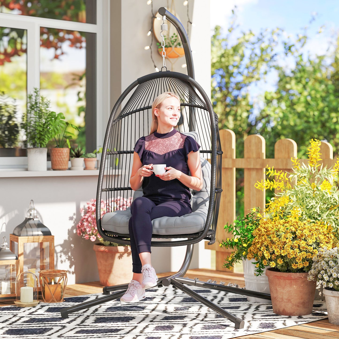 Rattan Hanging Egg Chair with Stand