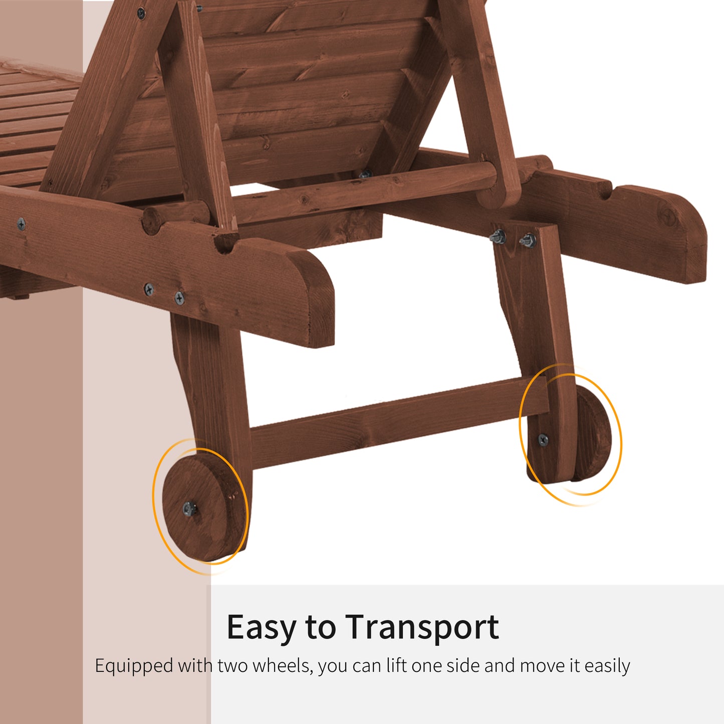 Outdoor Wooden Lounger Chair, Sun Bed with Built-In Table